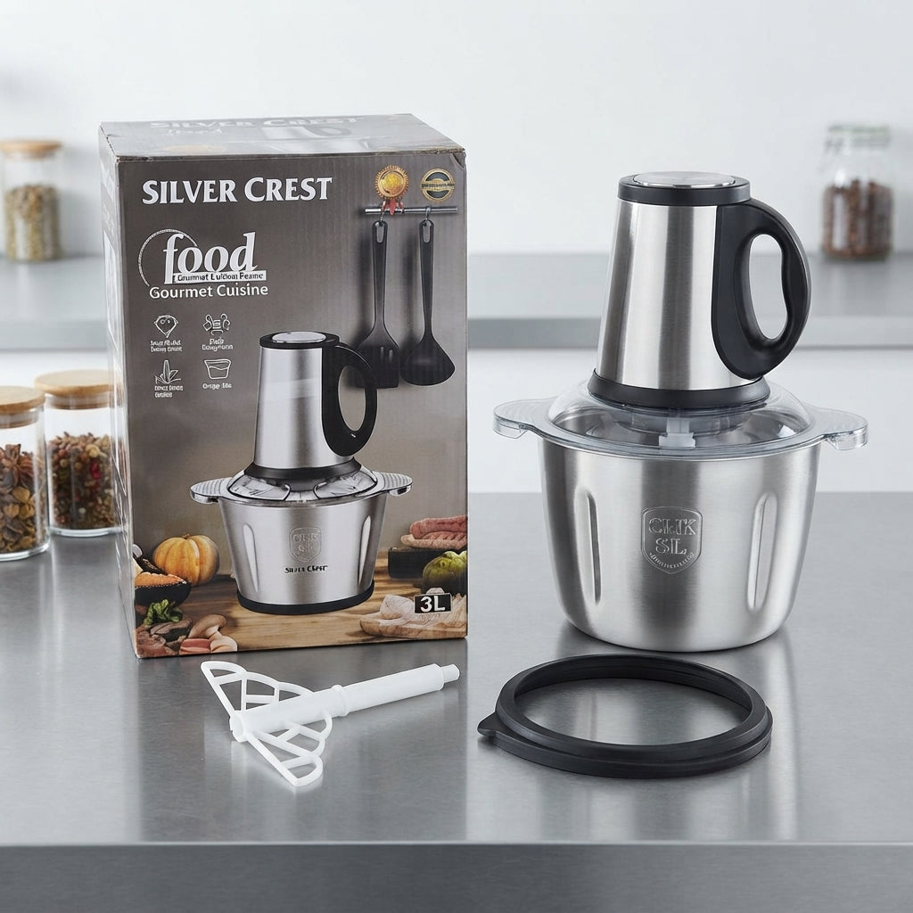 GullPlaza.pk Silver Crest 3L Electric Food Chopper with Egg Beater
