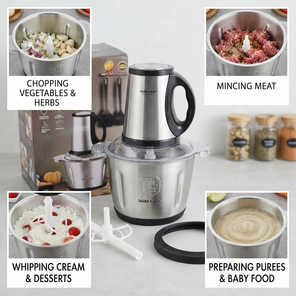 GullPlaza.pk Silver Crest 3L Electric Food Chopper with Egg Beater