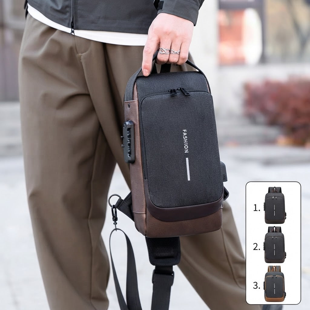 Men’s Anti-Theft Waterproof Nylon Chest Bag with USB Port