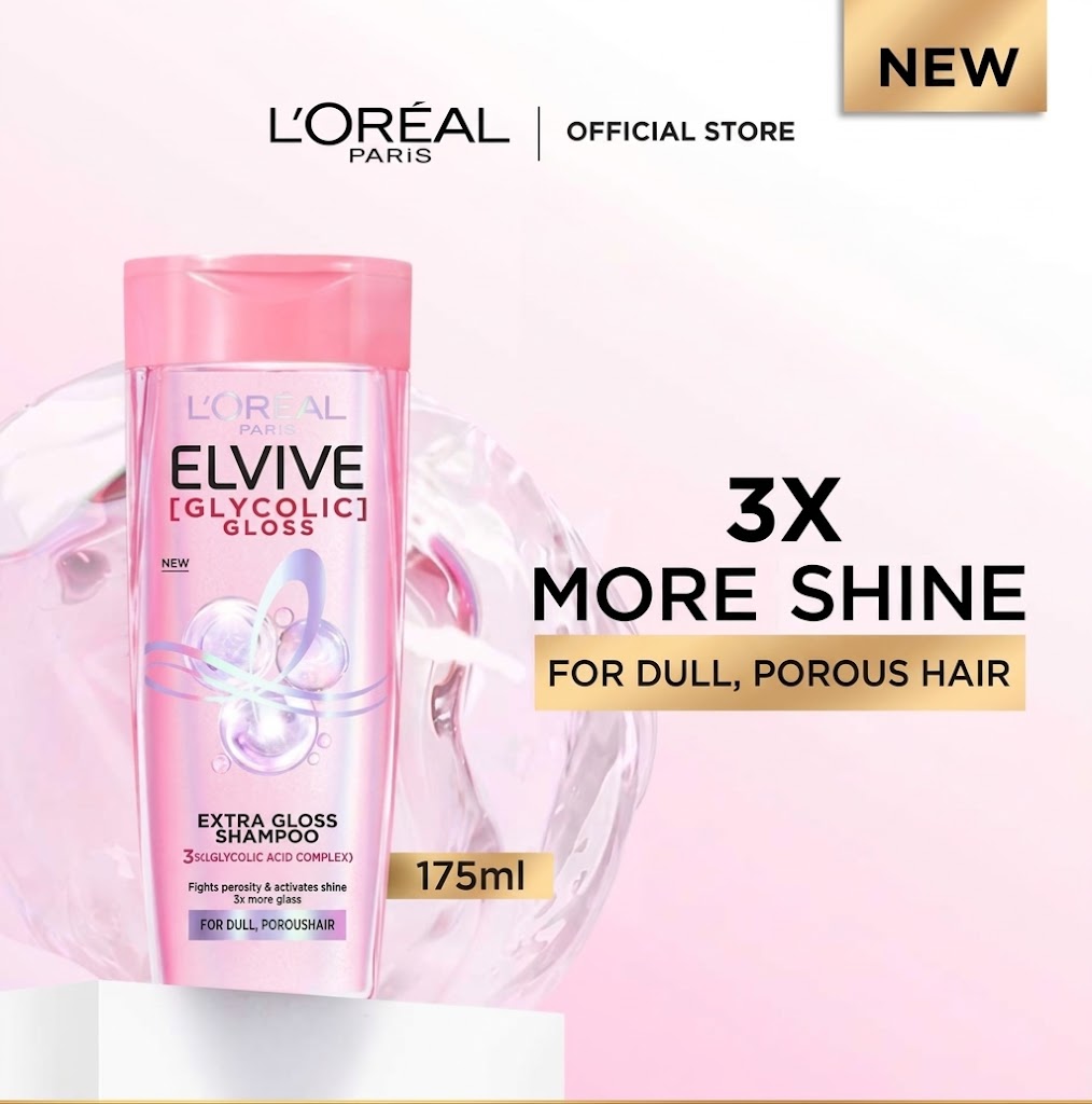 L'Oréal Paris Elvive Glycolic Gloss Extra Gloss Shampoo, - For Dull & Porous Hair