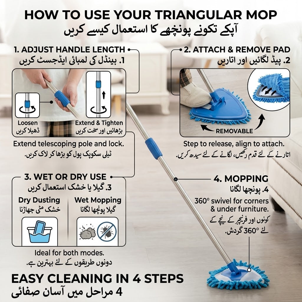 180° Rotatable Triangle Mop with Telescopic Handle
