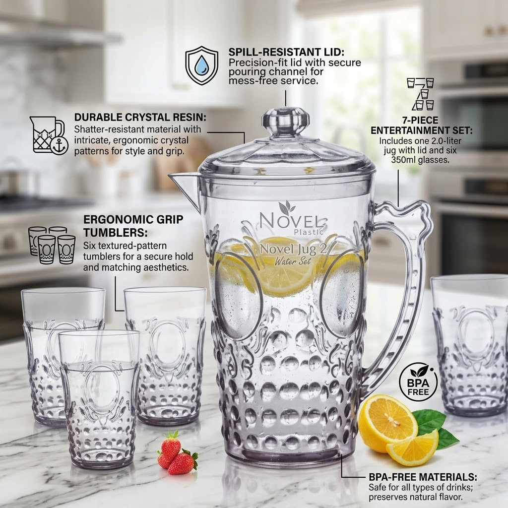 Premium Acrylic Unbreakable Jug Set with 6 Glasses