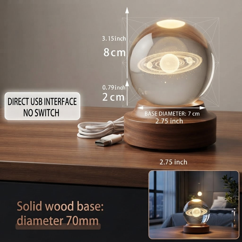 GullPlaza.pk 3D Crystal Ball Galaxy Night Light