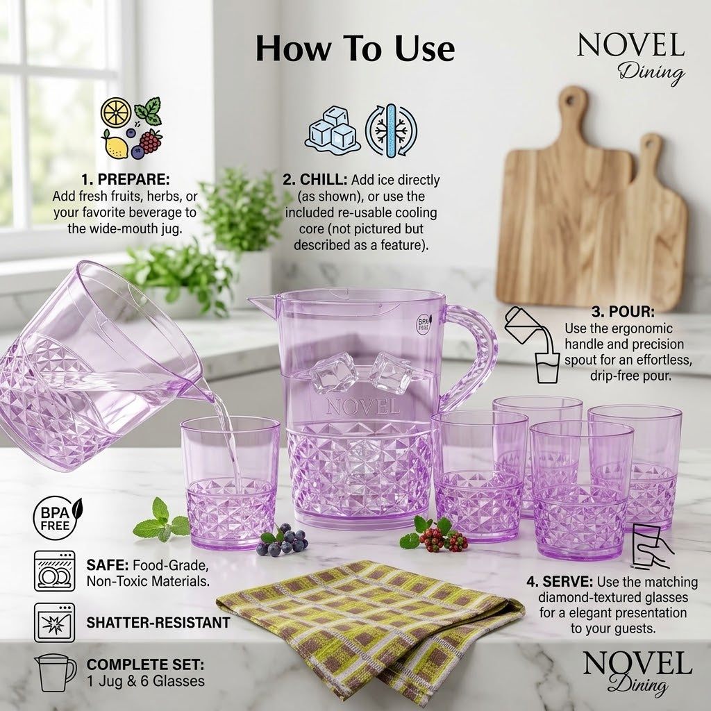 Acrylic Unbreakable Jug Set with 6 Glasses