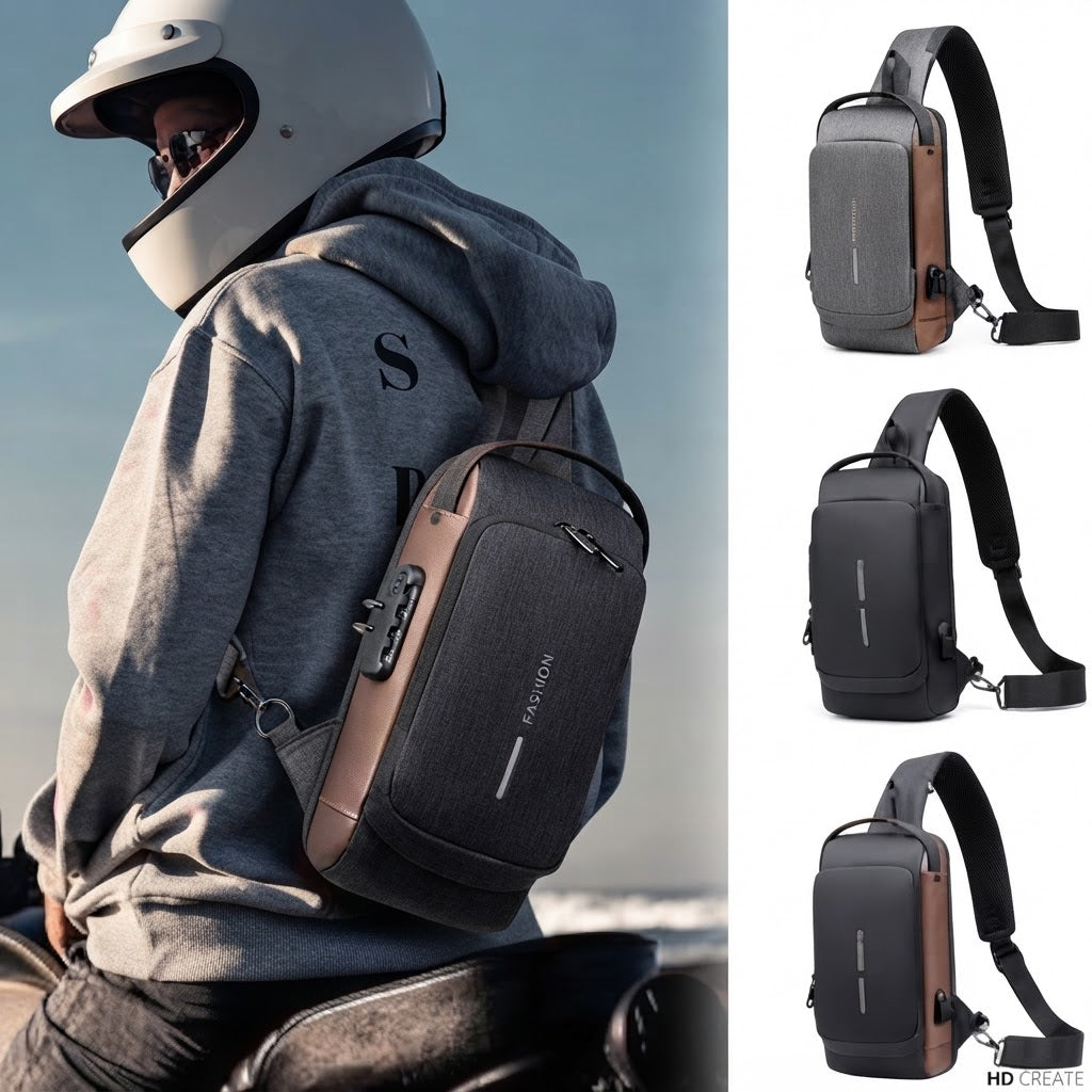 Men’s Anti-Theft Waterproof Nylon Chest Bag with USB Port