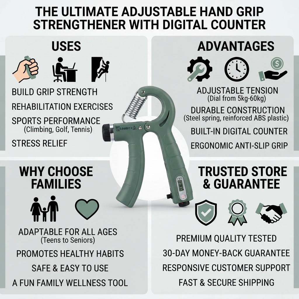 Adjustable Hand Grip Strengthener with Counter