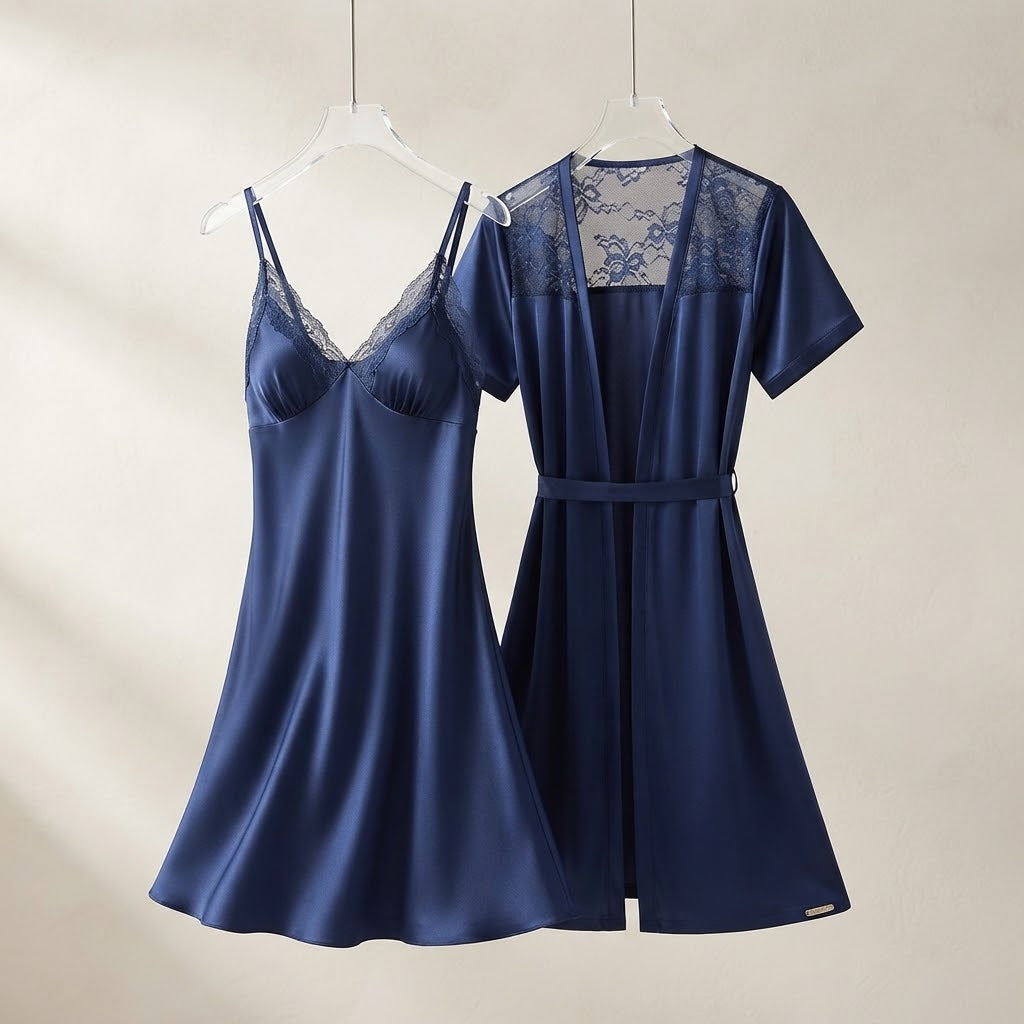 2 Piece Blue Lace Nighty Set for Bridal Wear