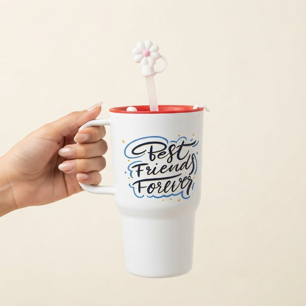 Cute Mini Tumbler 750ml with Straw & Cap - Orange