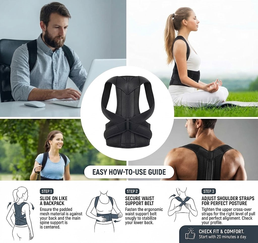 Adjustable Full Back Brace Posture Corrector for Men & Women