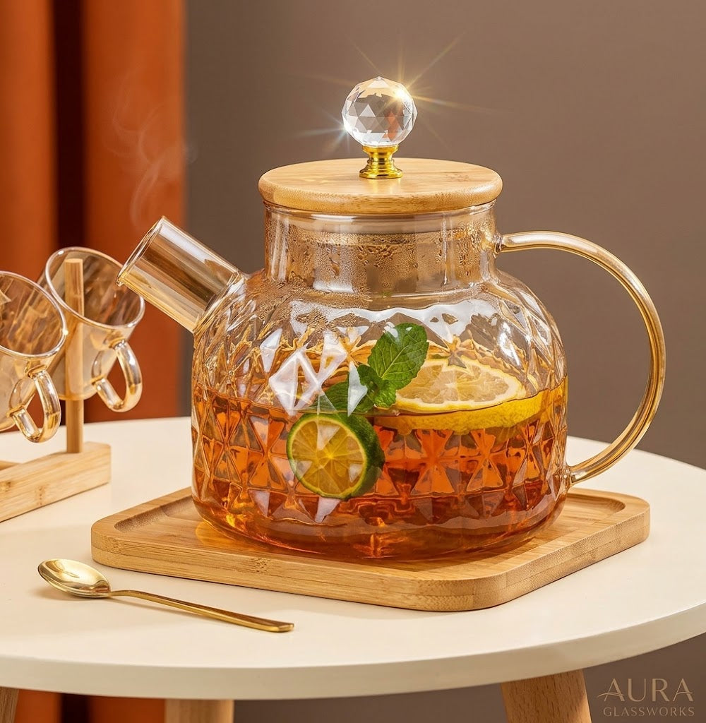 Luxury Diamond Pattern Glass Teapot Set