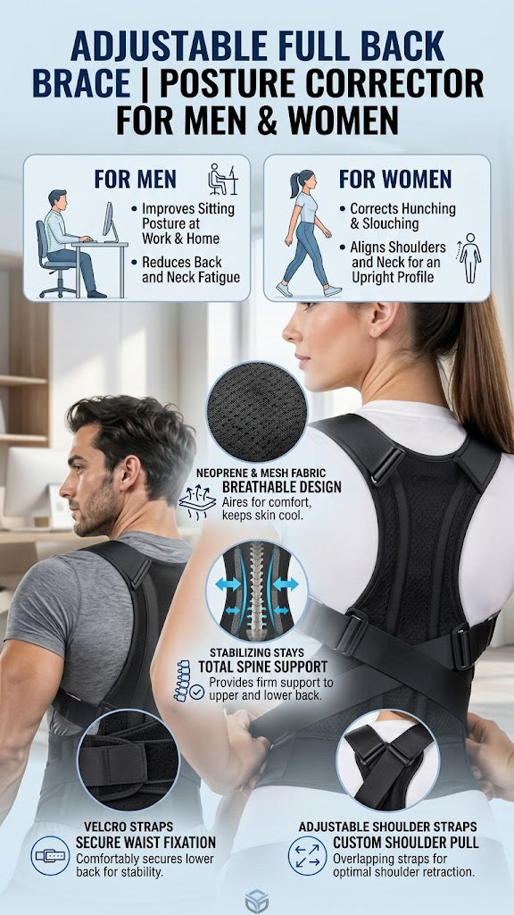 Adjustable Full Back Brace Posture Corrector for Men & Women