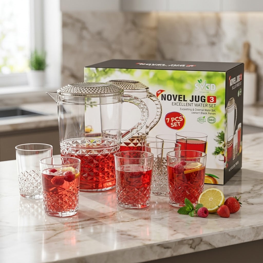 Acrylic Unbreakable Jug Set with 6 Glasses
