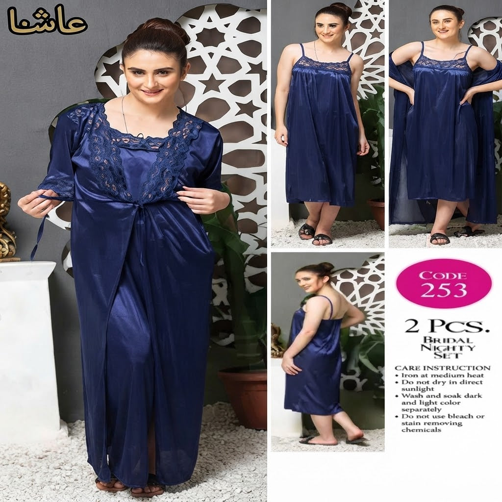 2 Piece Blue Lace Nighty Set for Bridal Wear