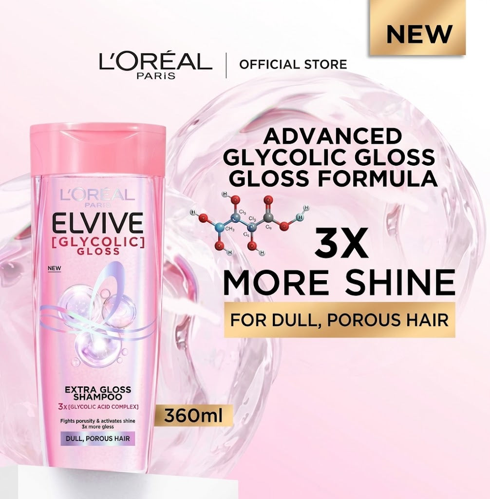 L'Oréal Paris Elvive Glycolic Gloss Extra Gloss Shampoo, - For Dull & Porous Hair