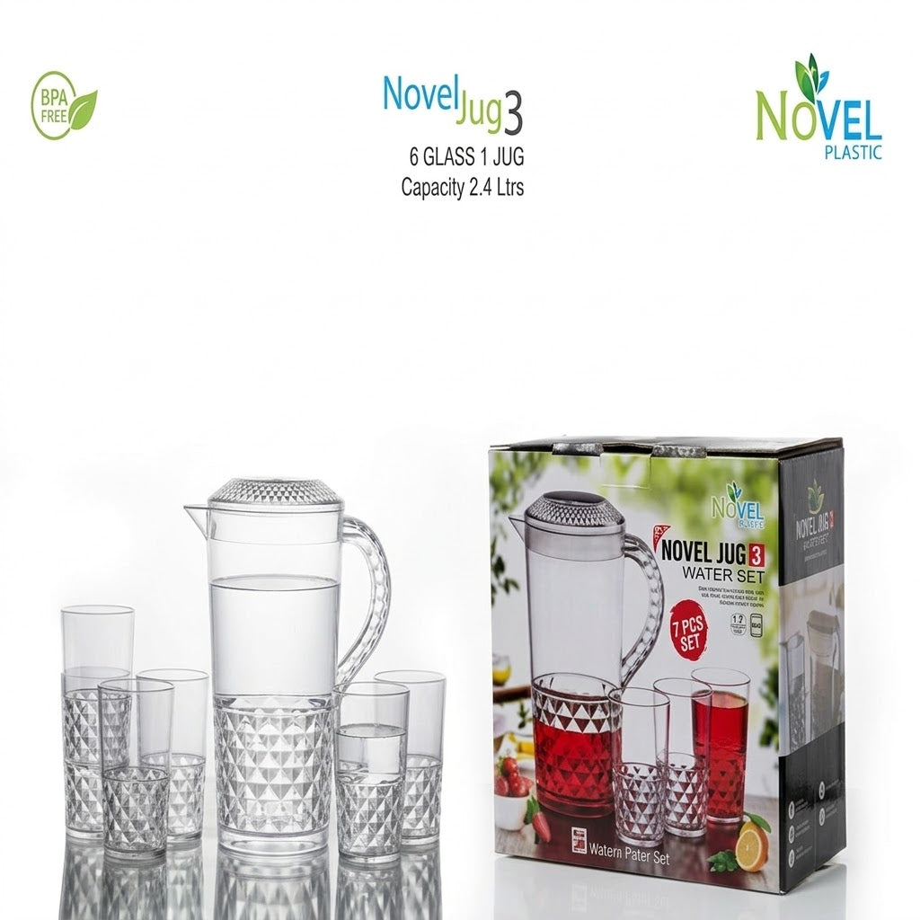 Acrylic Unbreakable Jug Set with 6 Glasses