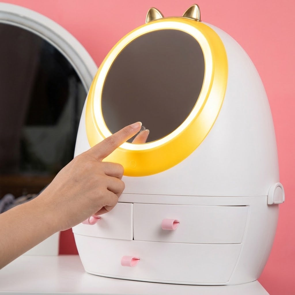 LED Makeup Mirror Desktop Organizer