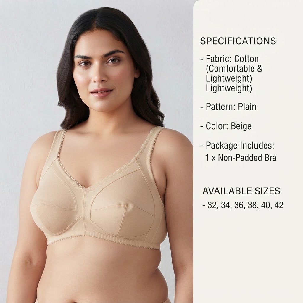 Beige Non-Padded Cotton Bra