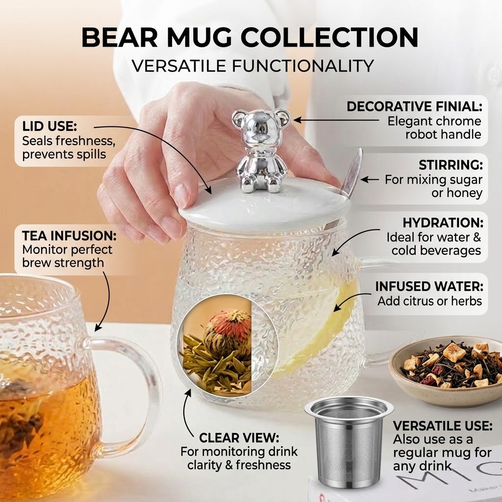 Heat-Resistant Diamond Glass Mug with Cute Rabbit Lid & Spoon