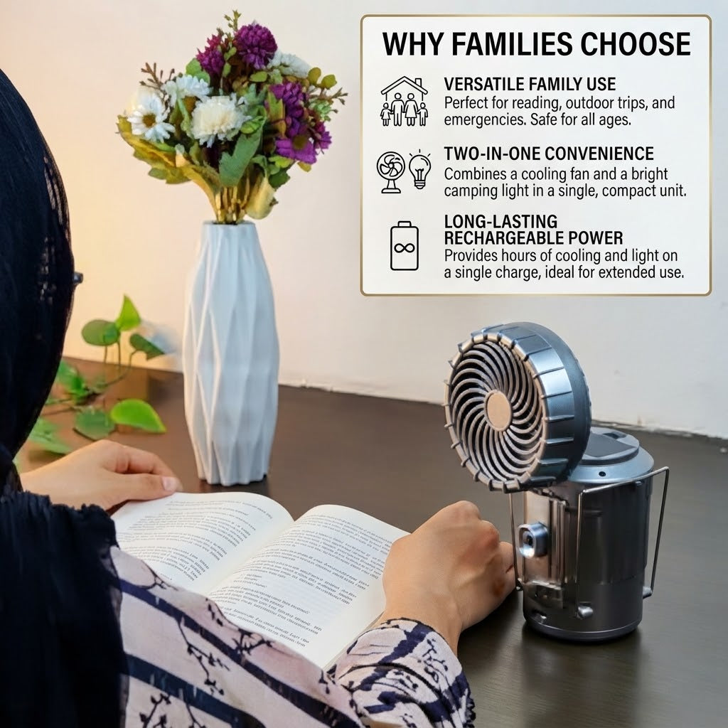 6-in-1 Solar Rechargeable Camping Lantern Fan