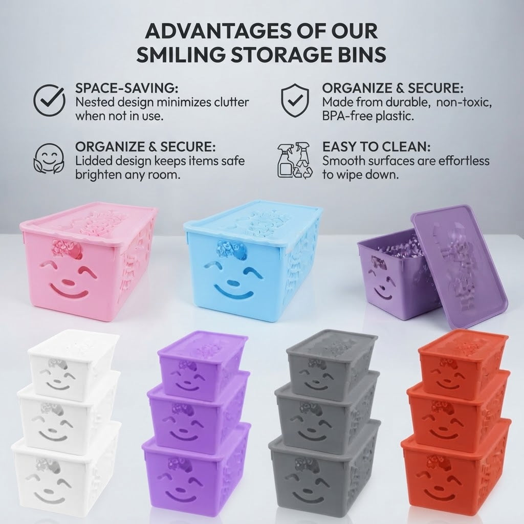 GullPlaza.pk Pack of 3 Smiley Storage Basket Set