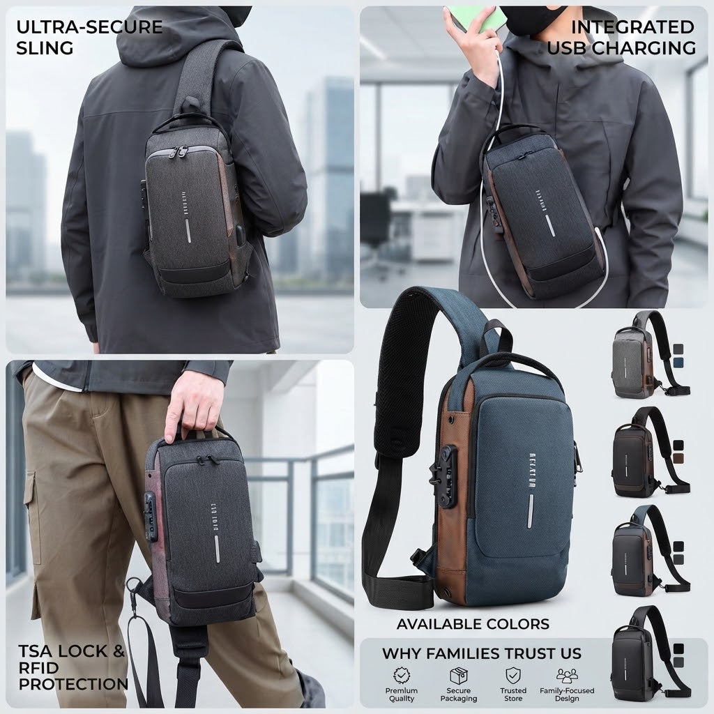 Men’s Anti-Theft Waterproof Nylon Chest Bag with USB Port