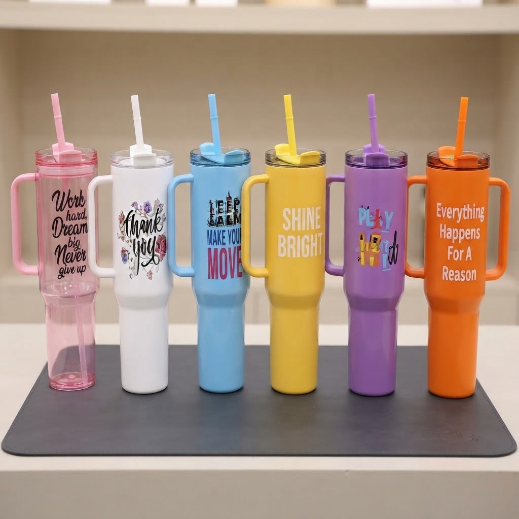 Cute Mini Tumbler 750ml with Straw & Cap - Orange