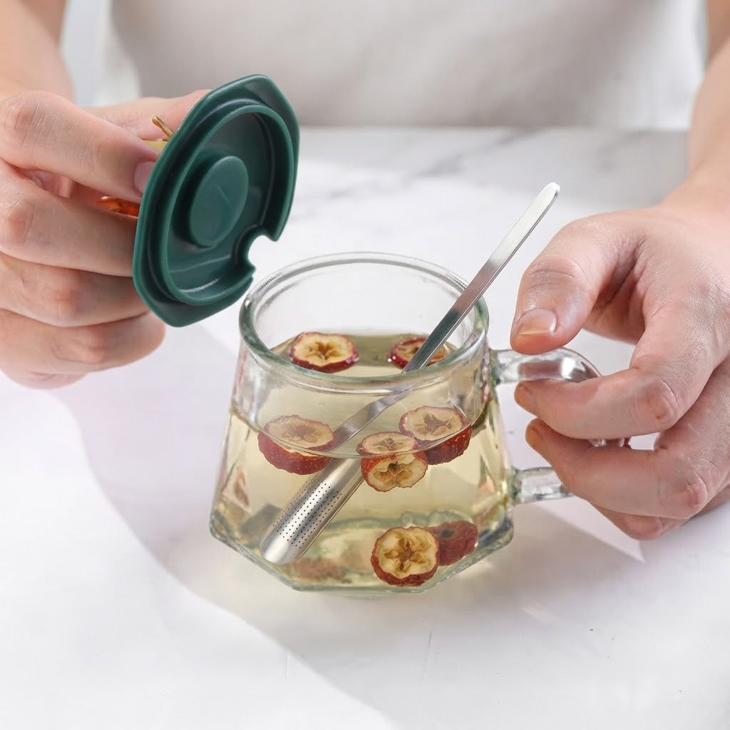 Luxury Golden Crown Glass Mug with Handle & Spoon