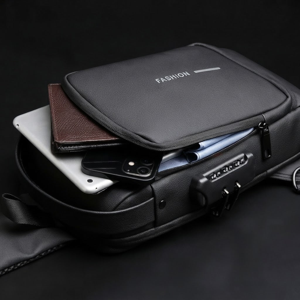 Men’s Anti-Theft Waterproof Nylon Chest Bag with USB Port