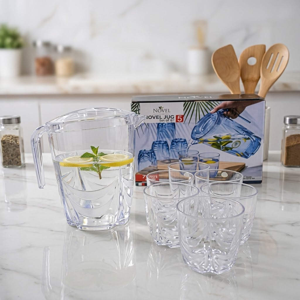 Acrylic Unbreakable Jug Set with 6 Glasses