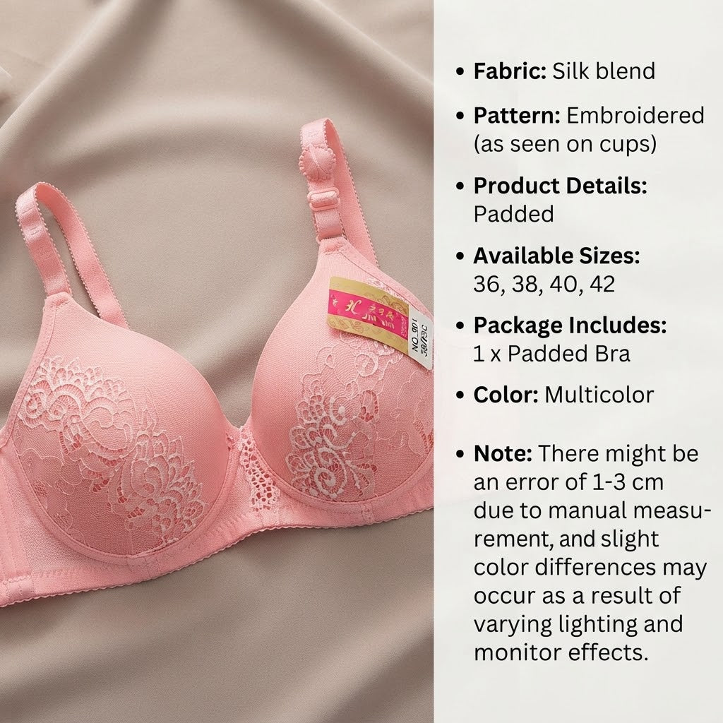 Silk Padded Bra with Embroidery