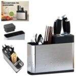 Stainless Steel Kitchen Utensil Holder with Detachable Knife Block – Multifunctional Large Kitchen Organizer (Silver) - Image 10
