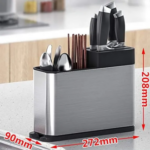 Stainless Steel Kitchen Utensil Holder with Detachable Knife Block – Multifunctional Large Kitchen Organizer (Silver) - Image 9