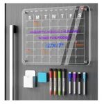 Acrylic Calendar for Fridge, Magnetic Fridge Calendar, 12"x8" Acrylic Dry Erase Board for Refrigerator, Clear Acrylic Whiteboard Reusable, Includes 6 Color Markers