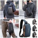Men’s Anti-Theft Waterproof Nylon Chest Bag with USB Port – Crossbody Sling Bag with Stylish Letter Design