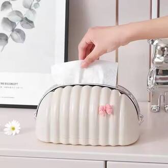 H00601843001a4e26a419f792b40c1a2cm-1-1.jpg Light Luxury Cloud Shape Tissue Box Holder – Irregular Shell Design Spring Paper Dispenser for Home & Living Room - Image 1