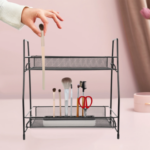 2 Tier Foldable Metal Spice Rack Kitchen and Bathroom Organizer, Storage Shelf for Jars, Condiments, Toiletries, and Cosmetics - Image 5