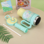 850ml Insulated Stainless Steel Travel Mug – Cute Cartoon Tumbler with Handle & Straw for Hot and Cold Drinks - Image 3