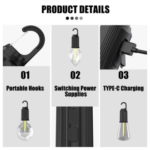 USB Type-C Rechargeable Straight LED Camping Bulb Light – Portable Hanging Tent & Emergency Multi-Use Bulb with Hook for Outdoor, Home, Car & Load-Shedding - Image 4