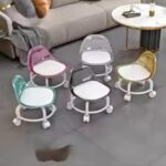 Versatile Acrylic Oval Stool Chair with Backrest – 360° Rotating Adjustable Seat with Wheels | Mobile Sliding Casters Stool for Home & Salon - Image 6