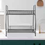 2 Tier Foldable Metal Spice Rack Kitchen and Bathroom Organizer, Storage Shelf for Jars, Condiments, Toiletries, and Cosmetics - Image 6