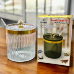 Beautiful Luxury Acrylic Sugar Pot with Lid & Spoon – Elegant Crystal-Cut Design for Kitchen & Dining