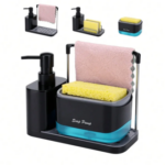 Multi-Functional Kitchen Soap Dispenser with Sponge Holder Dual Soap Pump Dishcloth Storage Tray