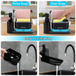 Multi-Functional Kitchen Soap Dispenser with Sponge Holder Dual Soap Pump Dishcloth Storage Tray - Image 3
