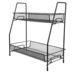 2 Tier Foldable Metal Spice Rack Kitchen and Bathroom Organizer, Storage Shelf for Jars, Condiments, Toiletries, and Cosmetics