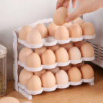3-Layer Foldable Egg Storage Box – Space-Saving Refrigerator Door Organizer & Kitchen Egg Holder Container