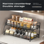 2 Tier Foldable Metal Spice Rack Kitchen and Bathroom Organizer, Storage Shelf for Jars, Condiments, Toiletries, and Cosmetics - Image 8