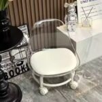 Versatile Acrylic Oval Stool Chair with Backrest – 360° Rotating Adjustable Seat with Wheels | Mobile Sliding Casters Stool for Home & Salon
