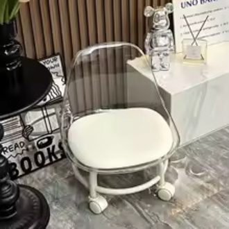 Scd09ebad50694720abf4a3511b795c2dP-1.jpg_220x220q75-1.jpg_-1.jpg Versatile Acrylic Oval Stool Chair with Backrest – 360° Rotating Adjustable Seat with Wheels | Mobile Sliding Casters Stool for Home & Salon - Image 1