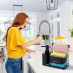 Multi-Functional Kitchen Soap Dispenser with Sponge Holder Dual Soap Pump Dishcloth Storage Tray - Image 2