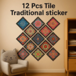 Pack of 12 Self-Adhesive Decorative Tile Stickers – Waterproof, Removable Peel & Stick Wall and Floor Decals